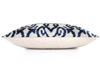 Handmade Navy Ikat Velvet Pillow – 16x24" Silk Accent Cushion