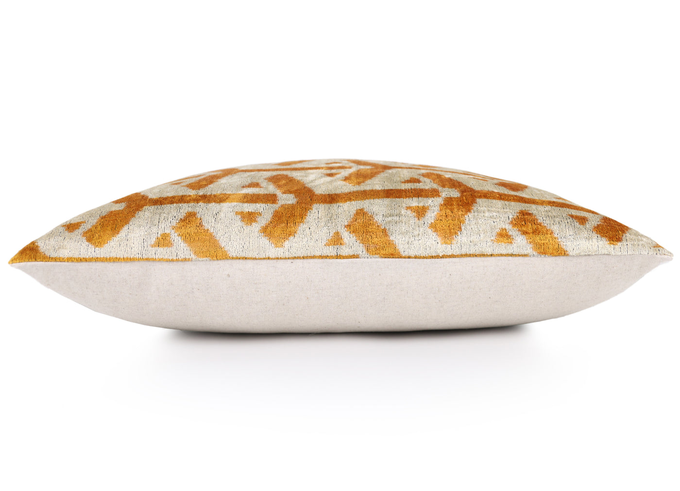 Handmade Velvet Tribal Pillow – 16x24" Gold & Ivory Silk Cushion