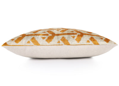 Handmade Velvet Tribal Pillow – 16x24" Gold & Ivory Silk Cushion