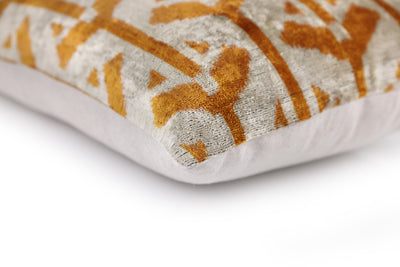 Handmade Velvet Tribal Pillow – 16x24" Gold & Ivory Silk Cushion