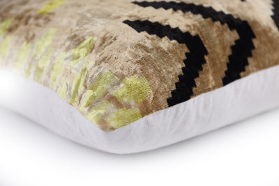 Neutral & Black Tribal Arrow Velvet Throw Pillow – 24x24 in | Handcrafted Silk Cushion