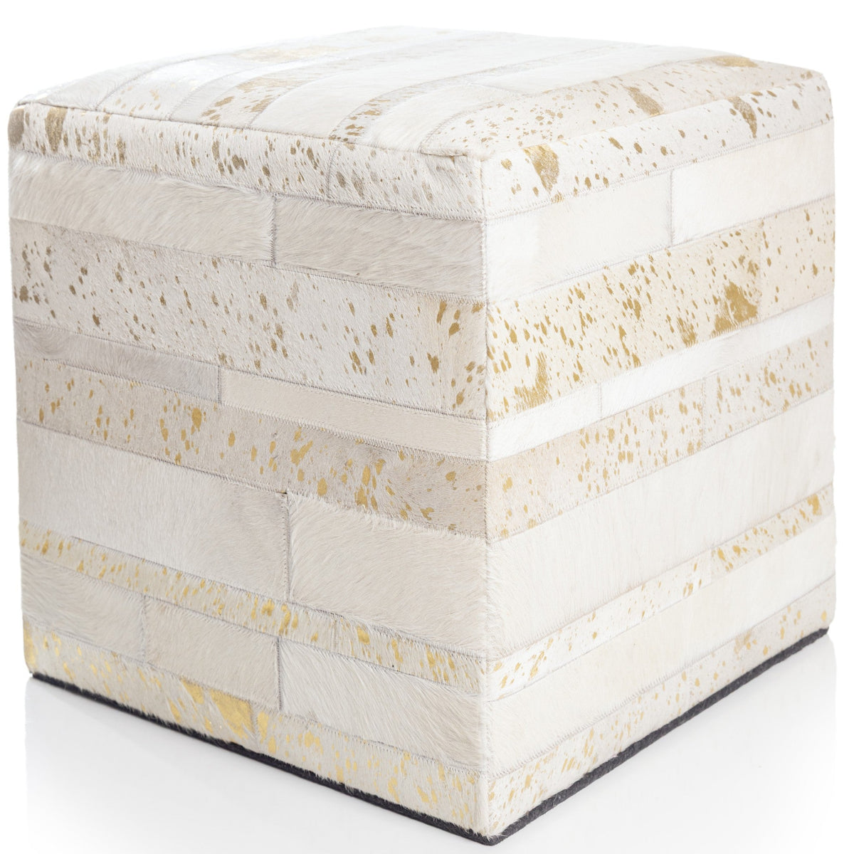 Handmade Tricolor Cowhide Pouf - 18" Genuine Leather Square Ottoman