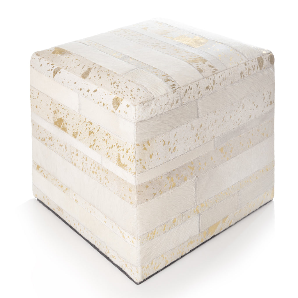 Handmade Tricolor Cowhide Pouf - 18" Genuine Leather Square Ottoman