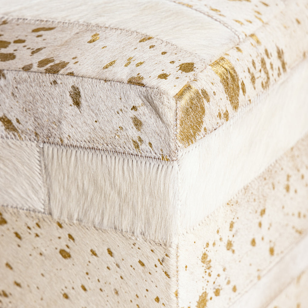 Handmade Tricolor Cowhide Pouf - 18" Genuine Leather Square Ottoman