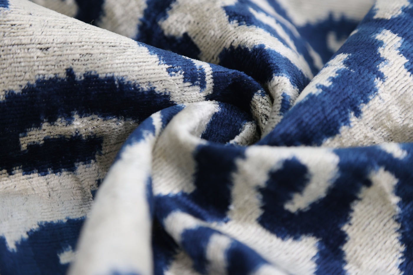 Handmade Navy Ikat Velvet Pillow – 16x24" Silk Accent Cushion