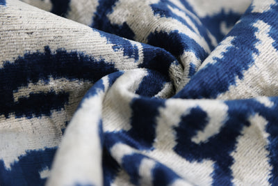 Handmade Navy Ikat Velvet Pillow – 16x24" Silk Accent Cushion