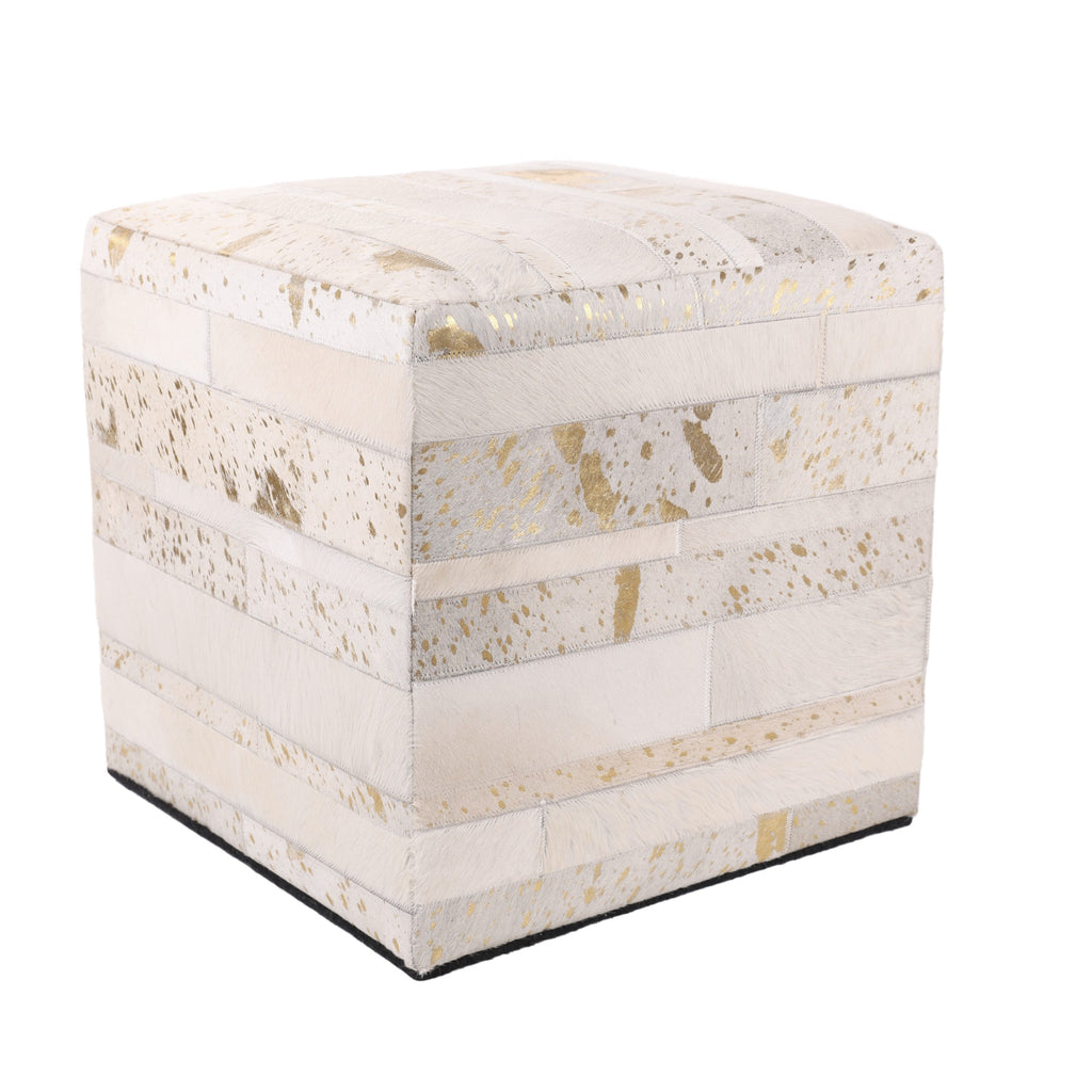 Handmade Tricolor Cowhide Pouf - 18" Genuine Leather Square Ottoman
