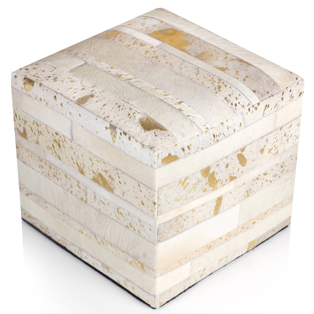 Handmade Tricolor Cowhide Pouf - 18" Genuine Leather Square Ottoman