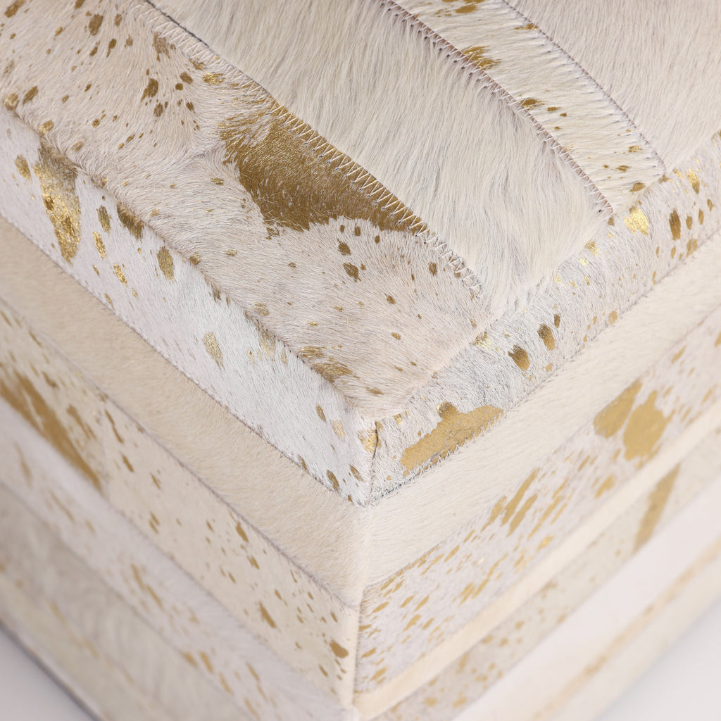 Handmade Tricolor Cowhide Pouf - 18" Genuine Leather Square Ottoman