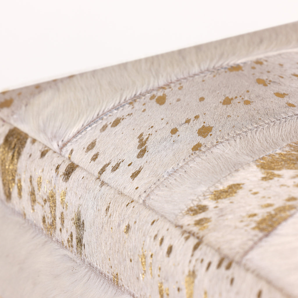 Handmade Tricolor Cowhide Pouf - 18" Genuine Leather Square Ottoman