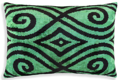 Green & Black Tribal Velvet Pillow – Handmade 16x24 Lumbar