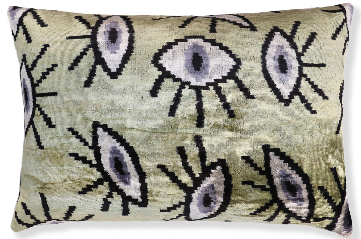 Surreal Eye Pattern Velvet Pillow – Handmade 16x24 Lumbar
