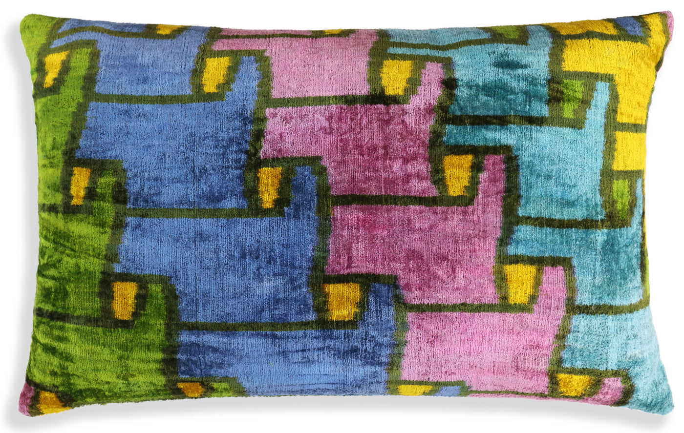 Colorful Pixel Abstract Velvet Pillow – Handmade 16x24 Lumbar