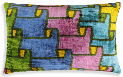 Colorful Pixel Abstract Velvet Pillow – Handmade 16x24 Lumbar