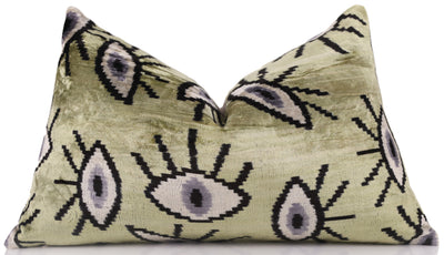 Surreal Eye Pattern Velvet Pillow – Handmade 16x24 Lumbar