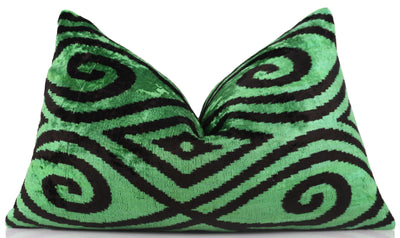 Green & Black Tribal Velvet Pillow – Handmade 16x24 Lumbar