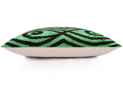 Green & Black Tribal Velvet Pillow – Handmade 16x24 Lumbar