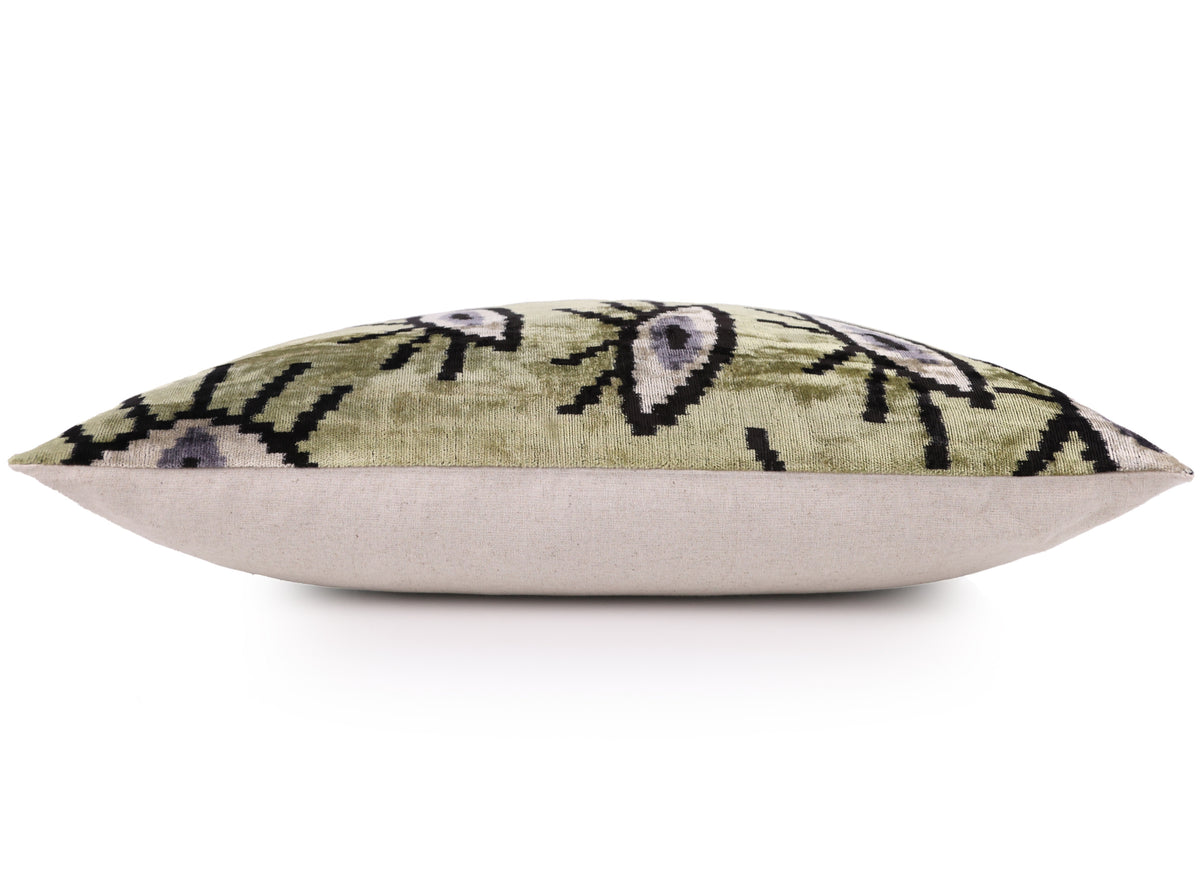 Handmade Evil Eye Silk Velvet Pillow – 16x16 Green & Black Cushion