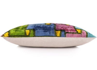 Colorful Pixel Abstract Velvet Pillow – Handmade 16x24 Lumbar