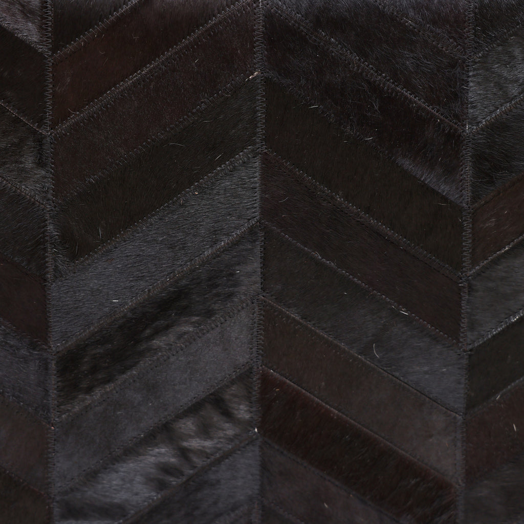 Handmade Black Cowhide Leather Ottoman Pouf 18x18 Chevron Patchwork