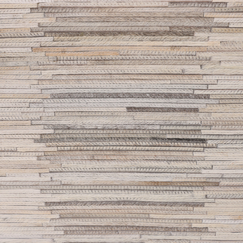 Handmade Cowhide Leather Ottoman Pouf 18x18 Neutral Textured Patchwork