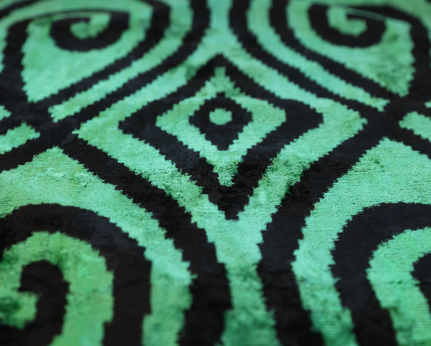 Green & Black Tribal Velvet Pillow – Handmade 16x24 Lumbar