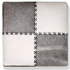 Handmade Cowhide Leather Patchwork Ottoman Pouf with Cross Stitch Detail 18x18