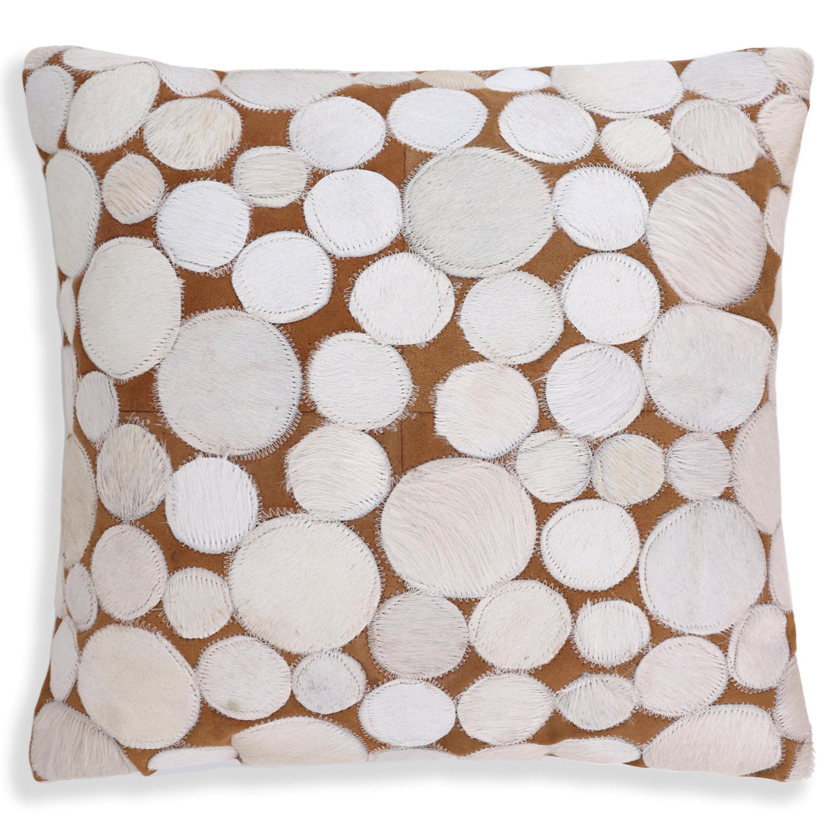 Luxury Ivory Pebble Genuine Cowhide Pillow 18x18 | Handmade Designer Leather Cushion