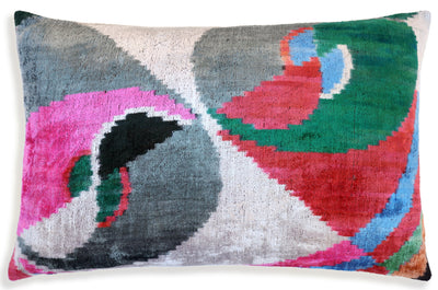 Abstract Multicolor Silk Velvet Pillow – Handmade 16x24 Inch