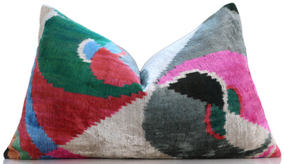 Abstract Multicolor Silk Velvet Pillow – Handmade 16x24 Inch