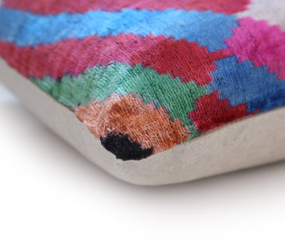 Abstract Multicolor Silk Velvet Pillow – Handmade 16x24 Inch