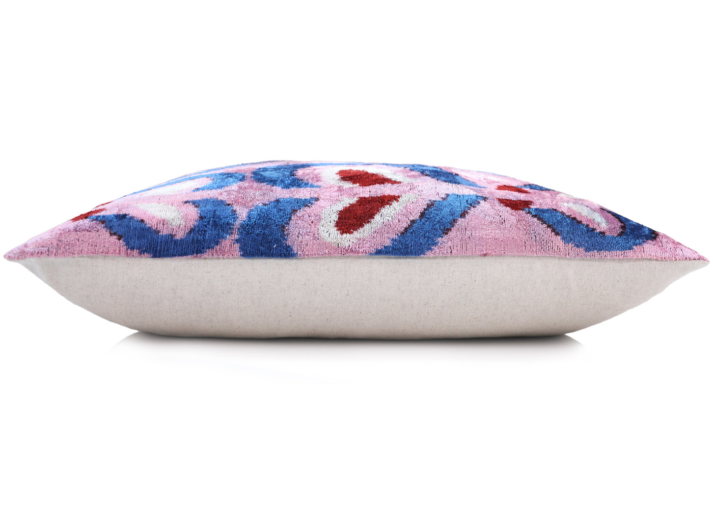 Pink & Blue Heart Pattern Velvet Pillow – Handmade 16x24 Lumbar