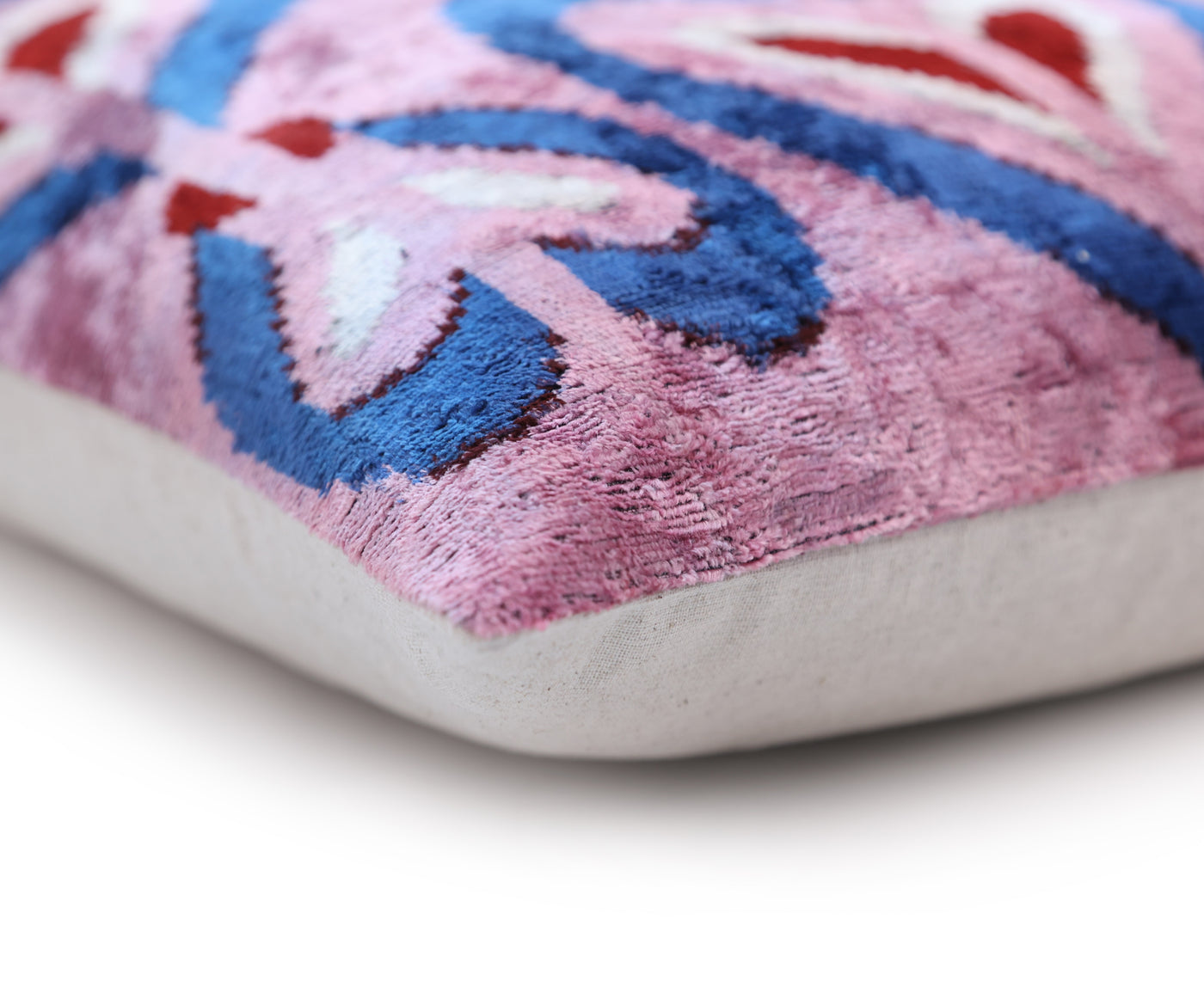 Pink & Blue Heart Pattern Velvet Pillow – Handmade 16x24 Lumbar