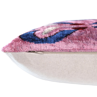 Pink & Blue Heart Pattern Velvet Pillow – Handmade 16x24 Lumbar