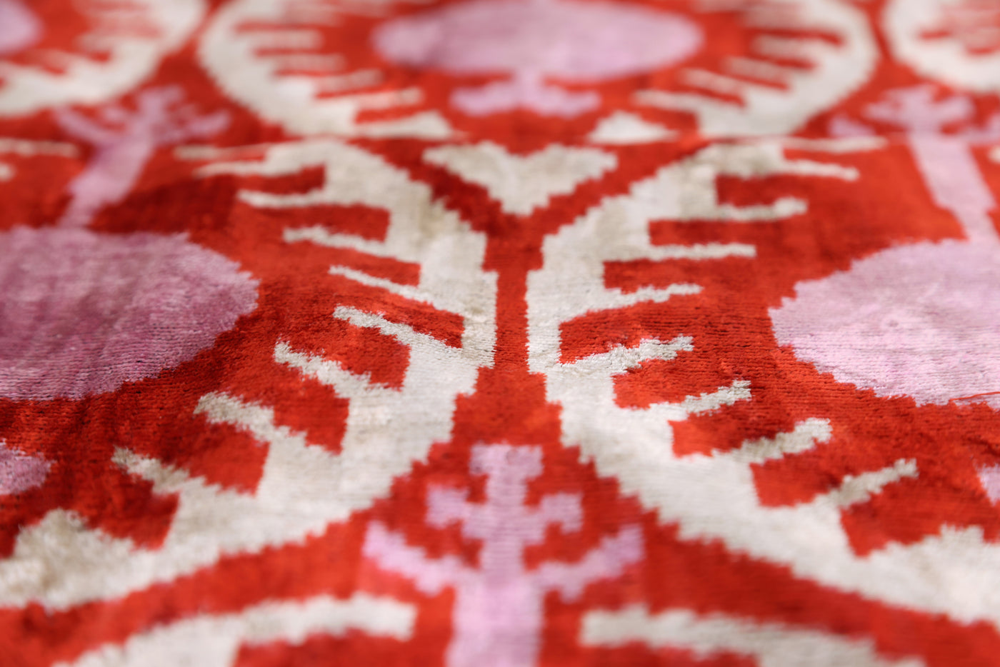 Red & Pink Ikat Velvet Pillow – Handmade 16x24 Lumbar Cushion