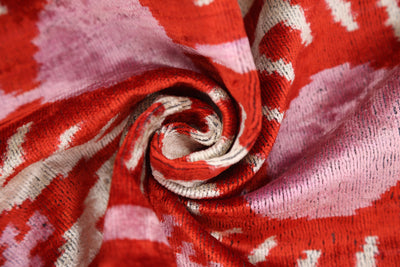 Red & Pink Ikat Velvet Pillow – Handmade 16x24 Lumbar Cushion