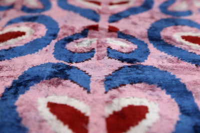 Pink & Blue Heart Pattern Velvet Pillow – Handmade 16x24 Lumbar