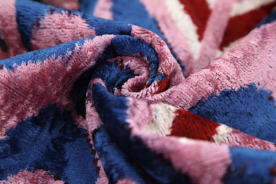 Pink & Blue Heart Pattern Velvet Pillow – Handmade 16x24 Lumbar