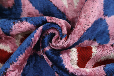 Pink & Blue Heart Pattern Velvet Pillow – Handmade 16x24 Lumbar