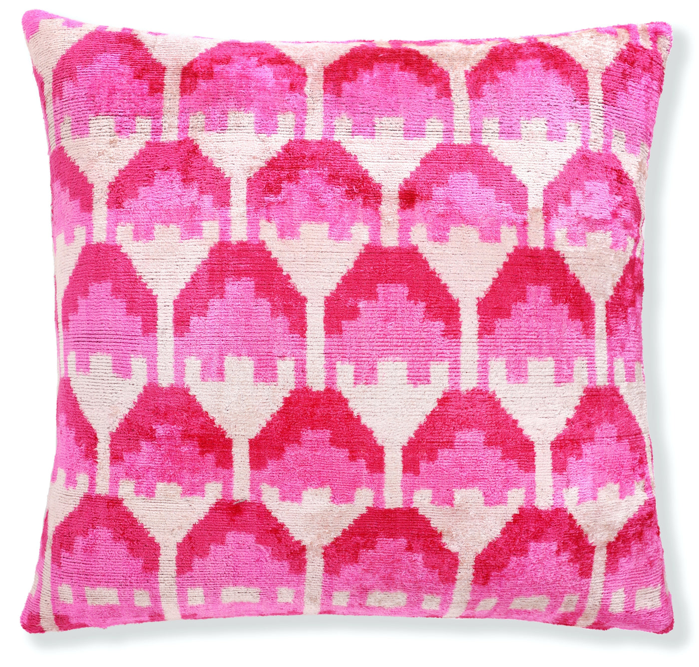 Luxury Pink Silk Velvet Throw Pillow – Handmade 20x20 Ikat Design