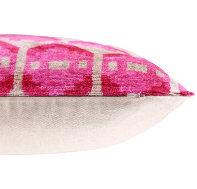 Luxury Pink Silk Velvet Throw Pillow – Handmade 20x20 Ikat Design