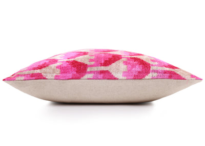 Luxury Pink Silk Velvet Throw Pillow – Handmade 20x20 Ikat Design