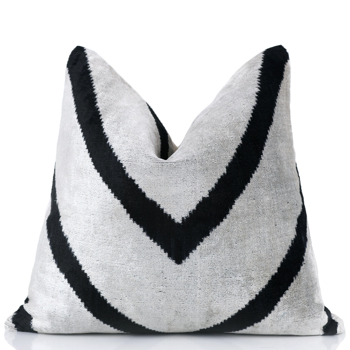 Chevron V Black & White Velvet Pillow – 16x16 Modern Handmade Throw Cushion