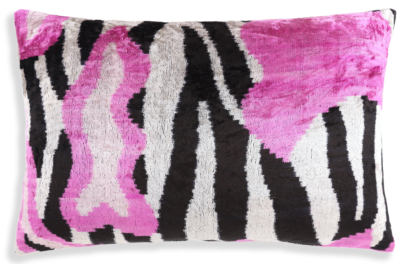Pink Zebra Abstract Velvet Pillow – Handmade 16x24 Lumbar Cushion