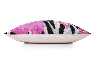 Pink Zebra Abstract Velvet Pillow – Handmade 16x24 Lumbar Cushion