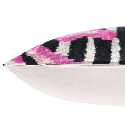 Pink Zebra Abstract Velvet Pillow – Handmade 16x24 Lumbar Cushion
