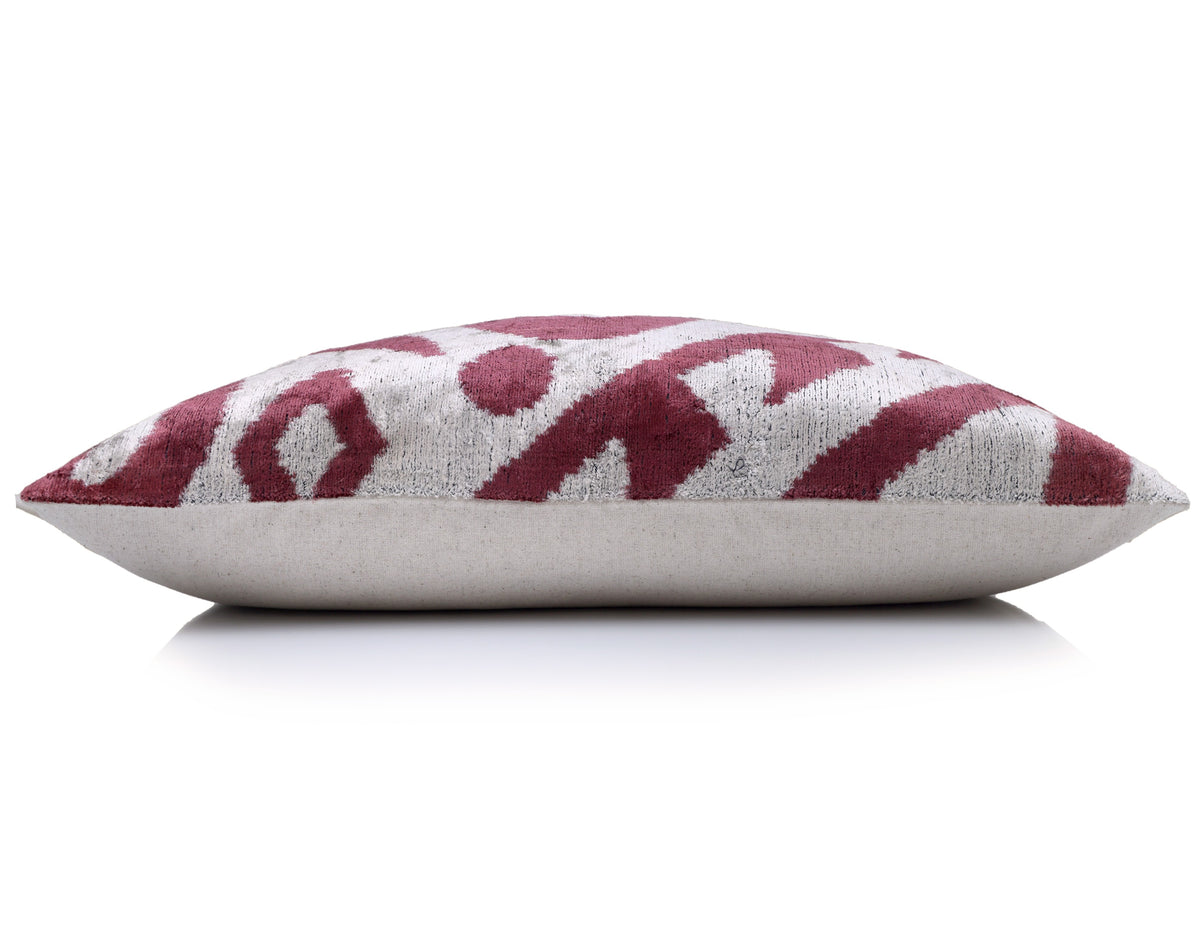 Handmade Silk Velvet Ikat Lumbar Pillow 16x24 | Rosewood Designer Accent