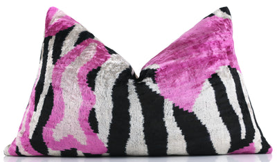 Pink Zebra Abstract Velvet Pillow – Handmade 16x24 Lumbar Cushion