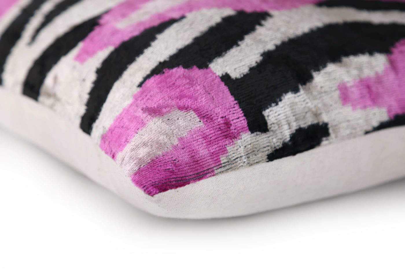 Pink Zebra Abstract Velvet Pillow – Handmade 16x24 Lumbar Cushion