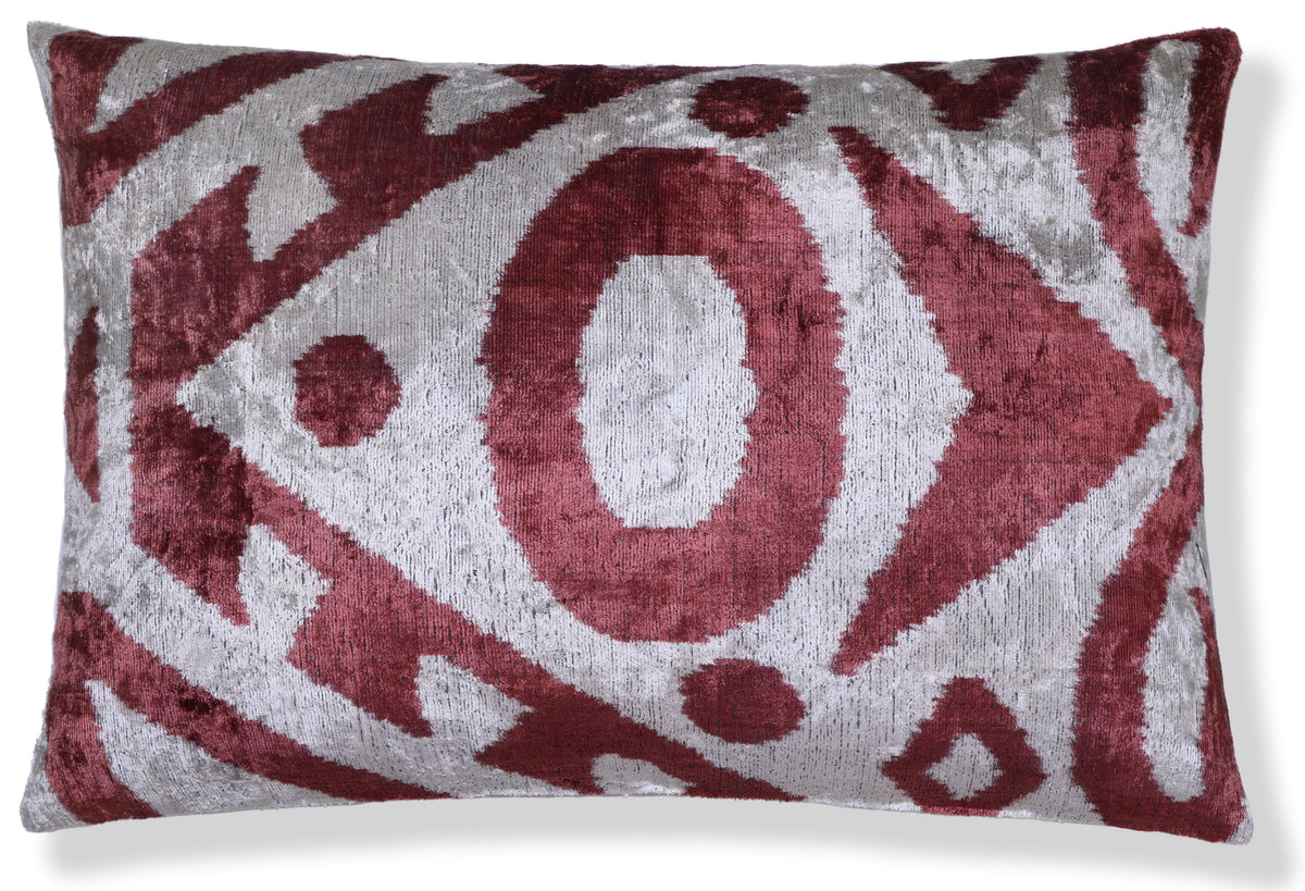Handmade Silk Velvet Ikat Lumbar Pillow 16x24 | Rosewood Designer Accent